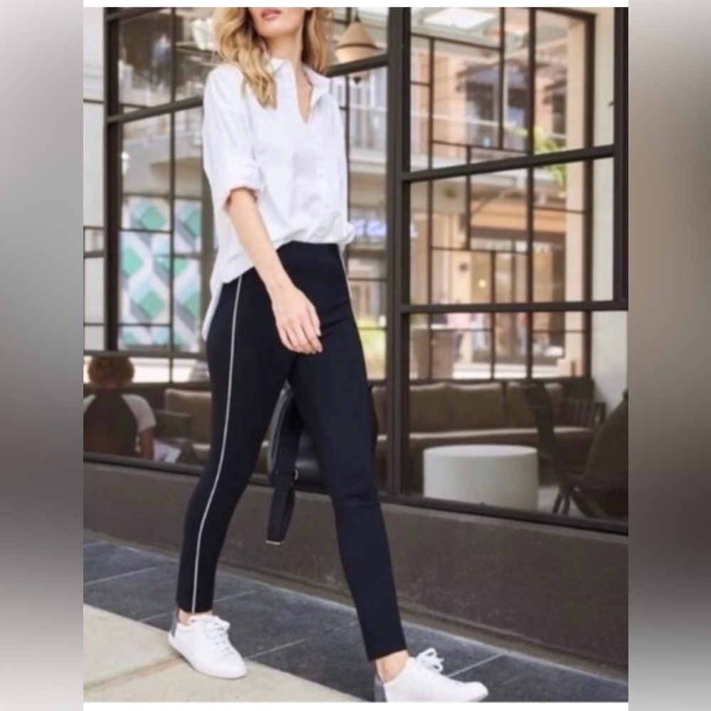 SPANX Black Skinny Pants with White Stripe